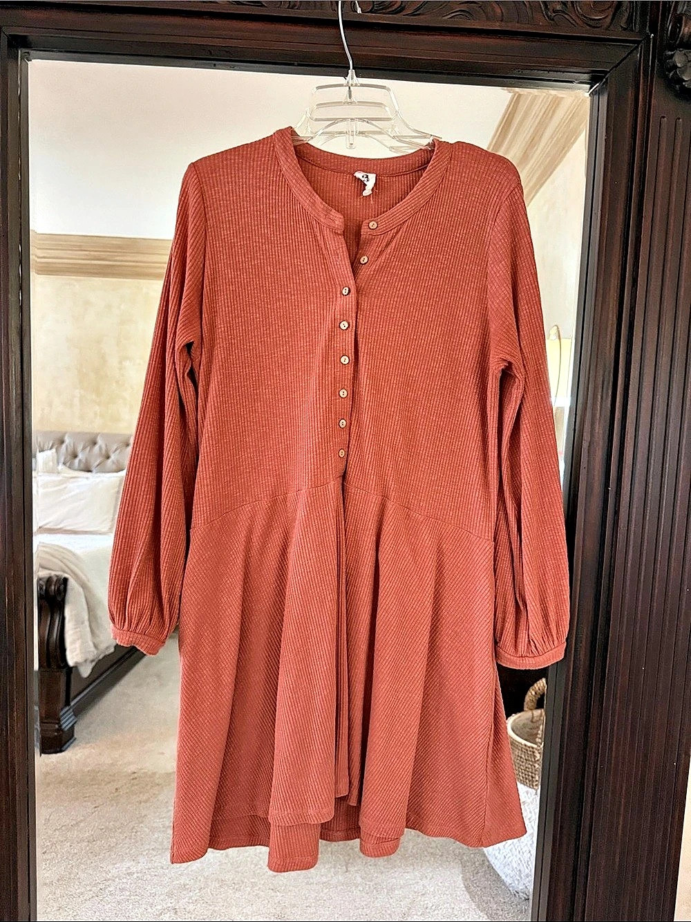 Flawless Ribbed Button Front Mini Dress in Brown Size Medium